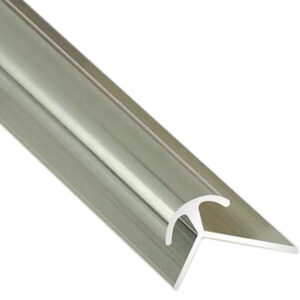 Aluminium UltraVex External Trim in Polished Chrome showing a close up of the metal external corner profile on a white background
