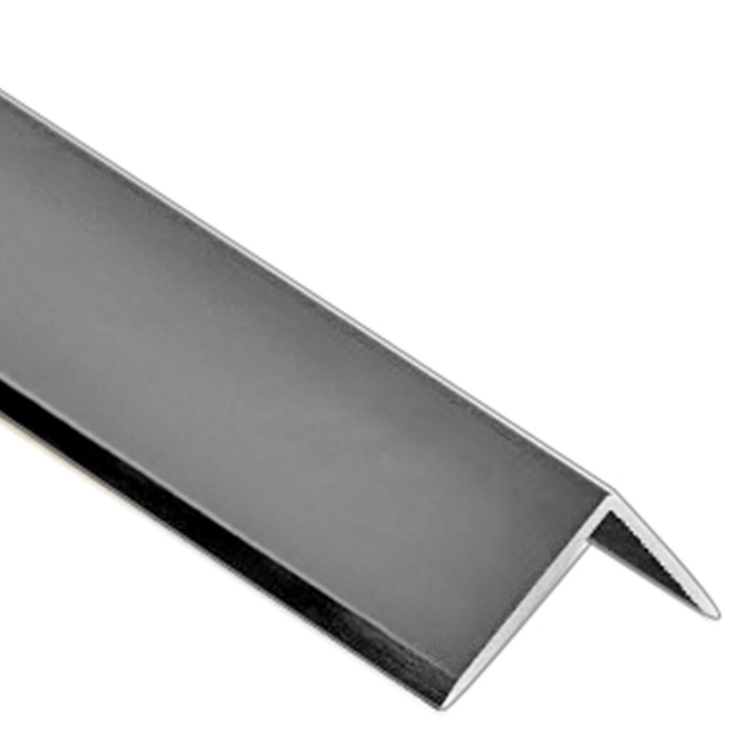 Aluminium UltraVex L Trim in Polished Chrome showing a close up of the metal angle profile on a solid white background