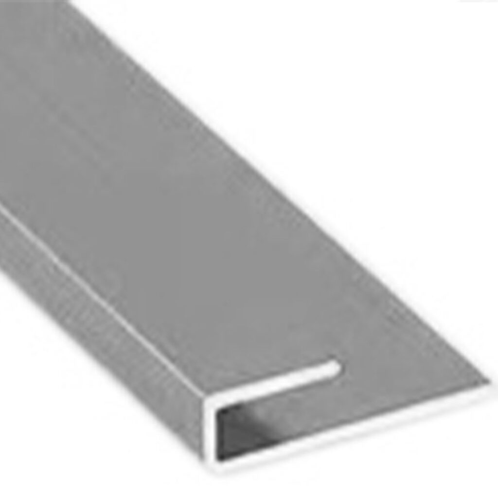 Aluminium UltraVex U Trim in Polished Chrome showing a close up of the metal channel profile on a white background