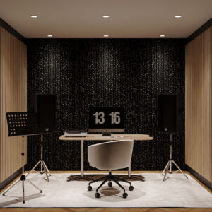 Wooden Slat Acoustic Panel Black Gold Dot