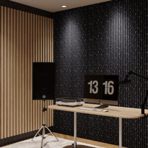 Wooden Slat Acoustic Panel Black Gold Marble