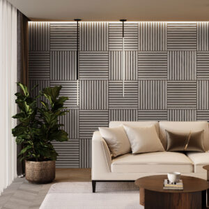 Wooden Slat Acoustic Panel Grey Oak 600mm